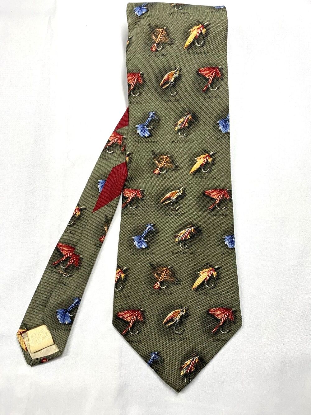 Cutter & Buck Mens Silk Tie Fishing Tackle Classic Green USA